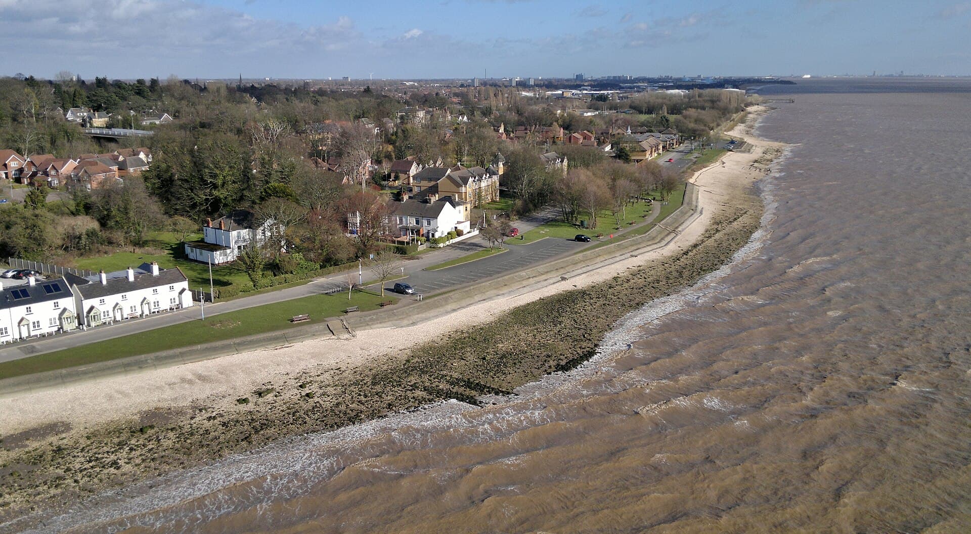 Hessle foreshore and the Humber estuary seen from the Humber Bridge, near the southern start of the Way.