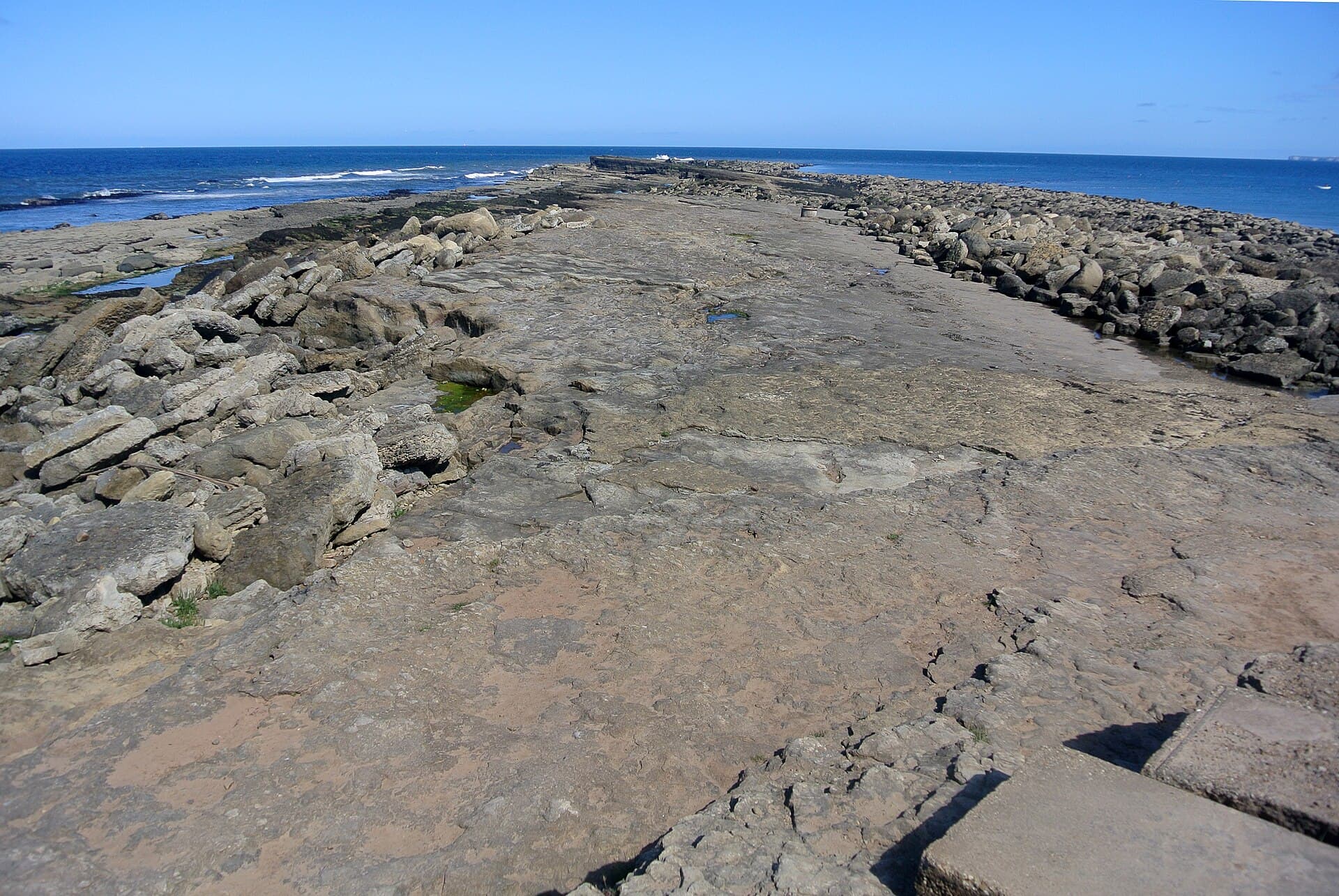 Filey Brigg headland on the North Sea coast - northern terminus of the Yorkshire Wolds Way.